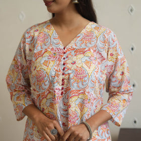 Multicolor - cotton a-line sanganeri kurta 19 - handcrafted