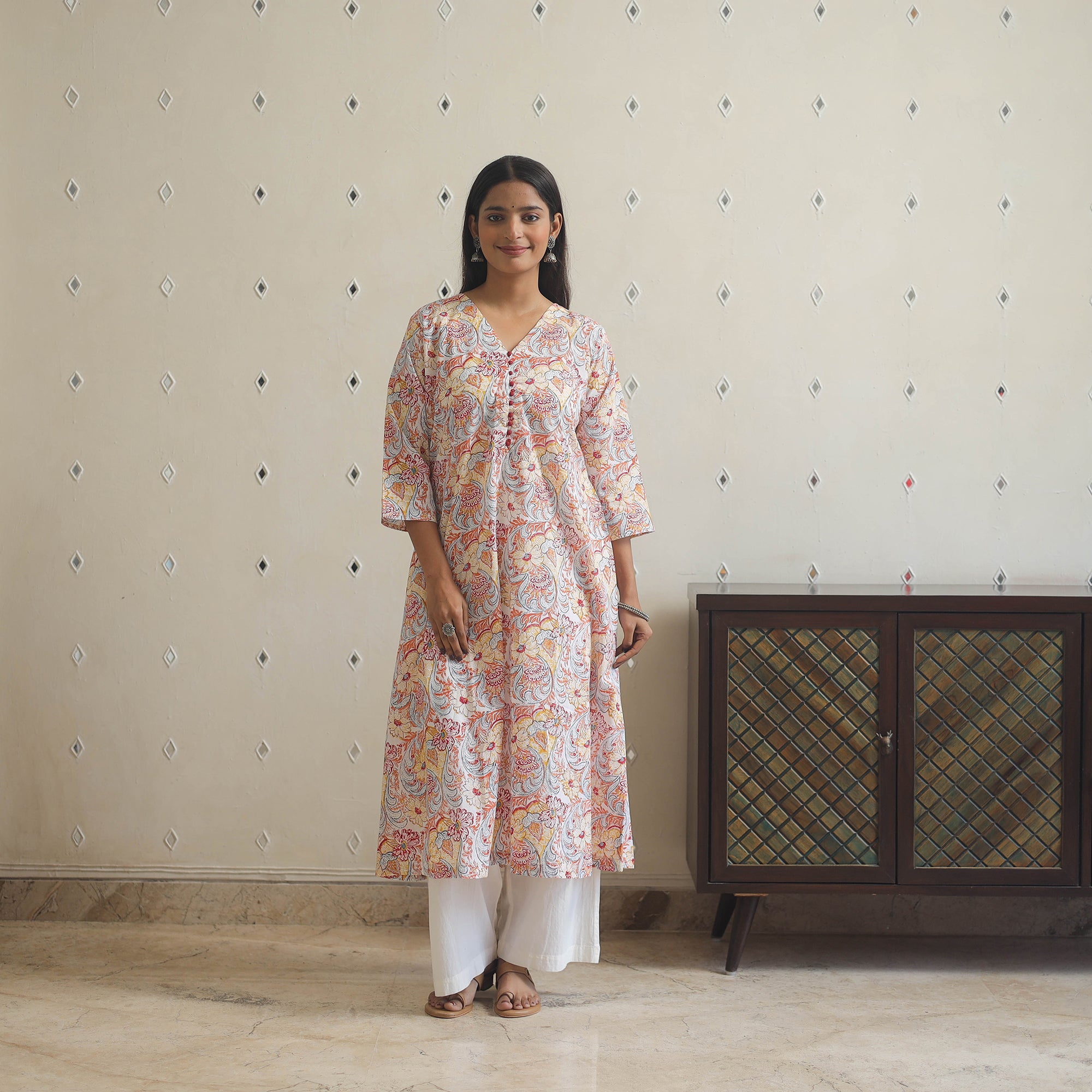 Multicolor - cotton a-line sanganeri kurta 19 - handcrafted