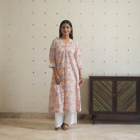 Multicolor - cotton a-line sanganeri kurta 19 - handcrafted