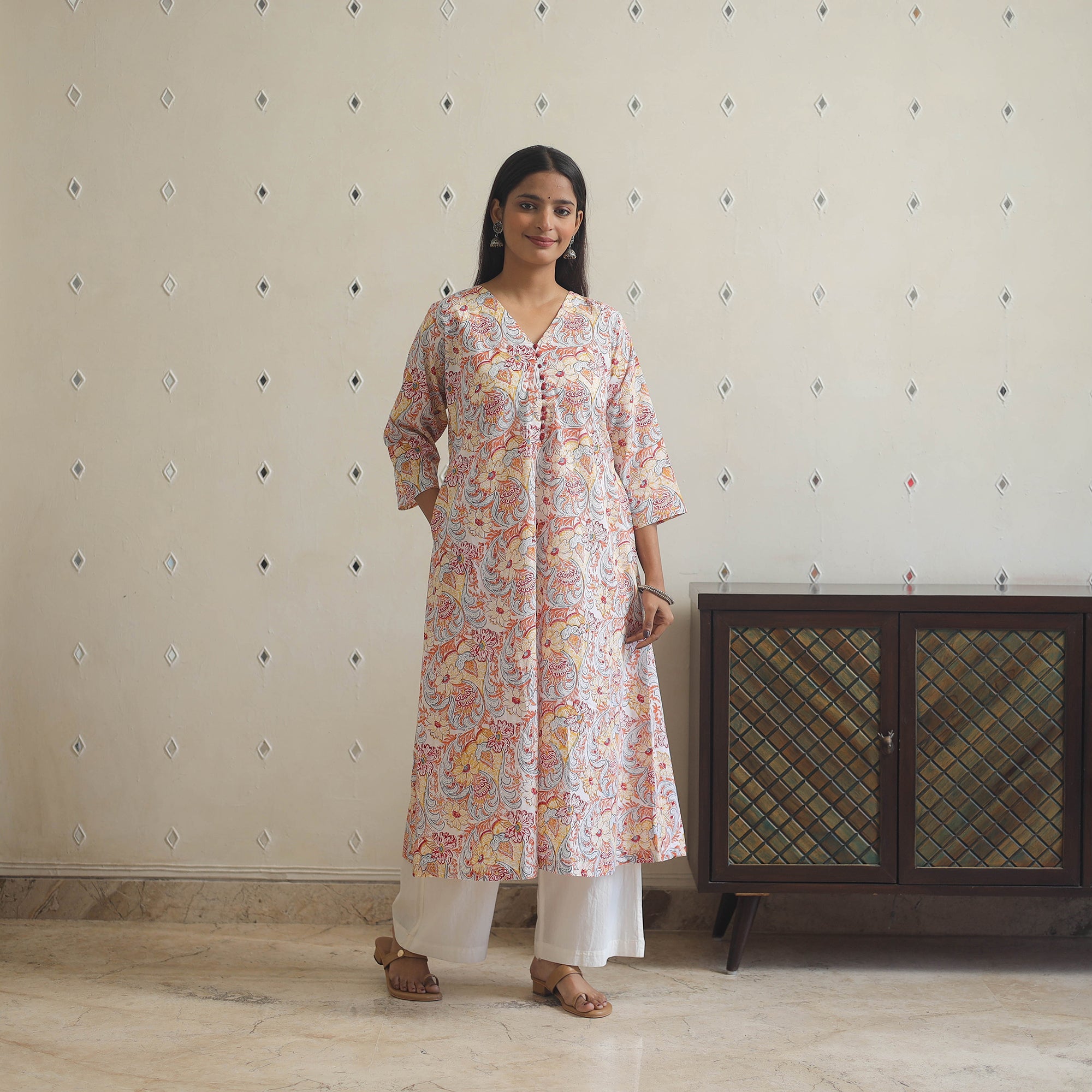 Multicolor - cotton a-line sanganeri kurta 19 - handcrafted