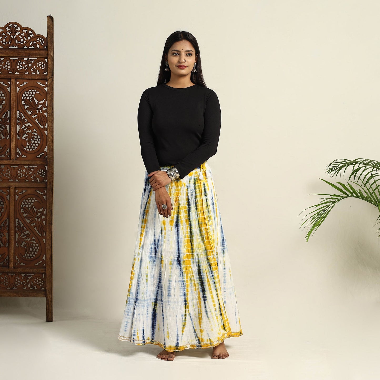 Buy Multicolor Cotton Long Shibori Tie-Dye Skirt