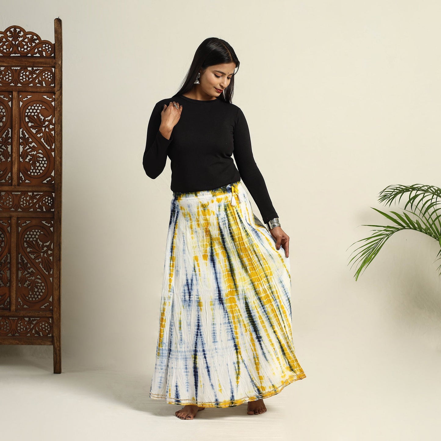 Buy Multicolor Cotton Long Shibori Tie-Dye Skirt