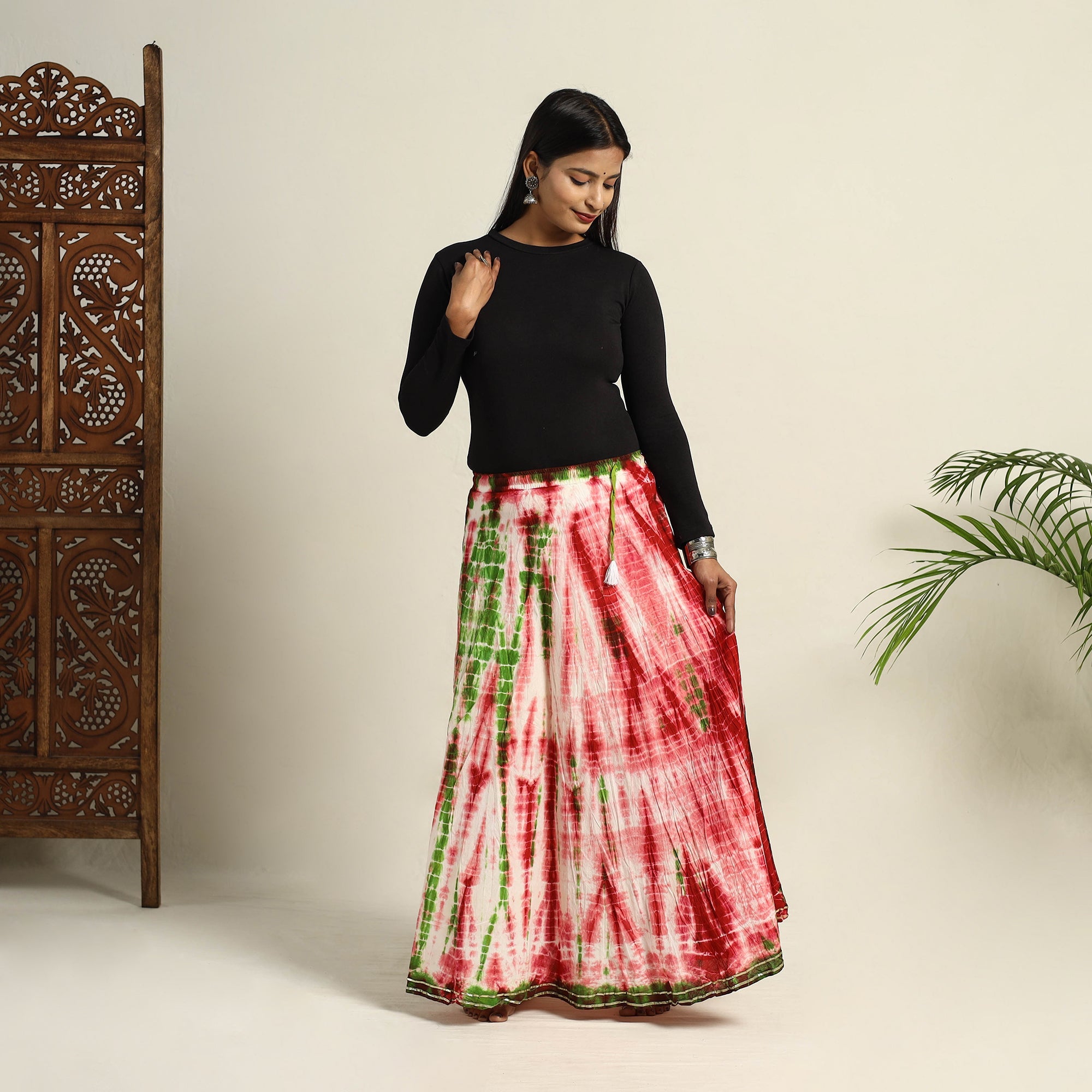  Multicolor Cotton Long Shibori Tie-Dye Skirt