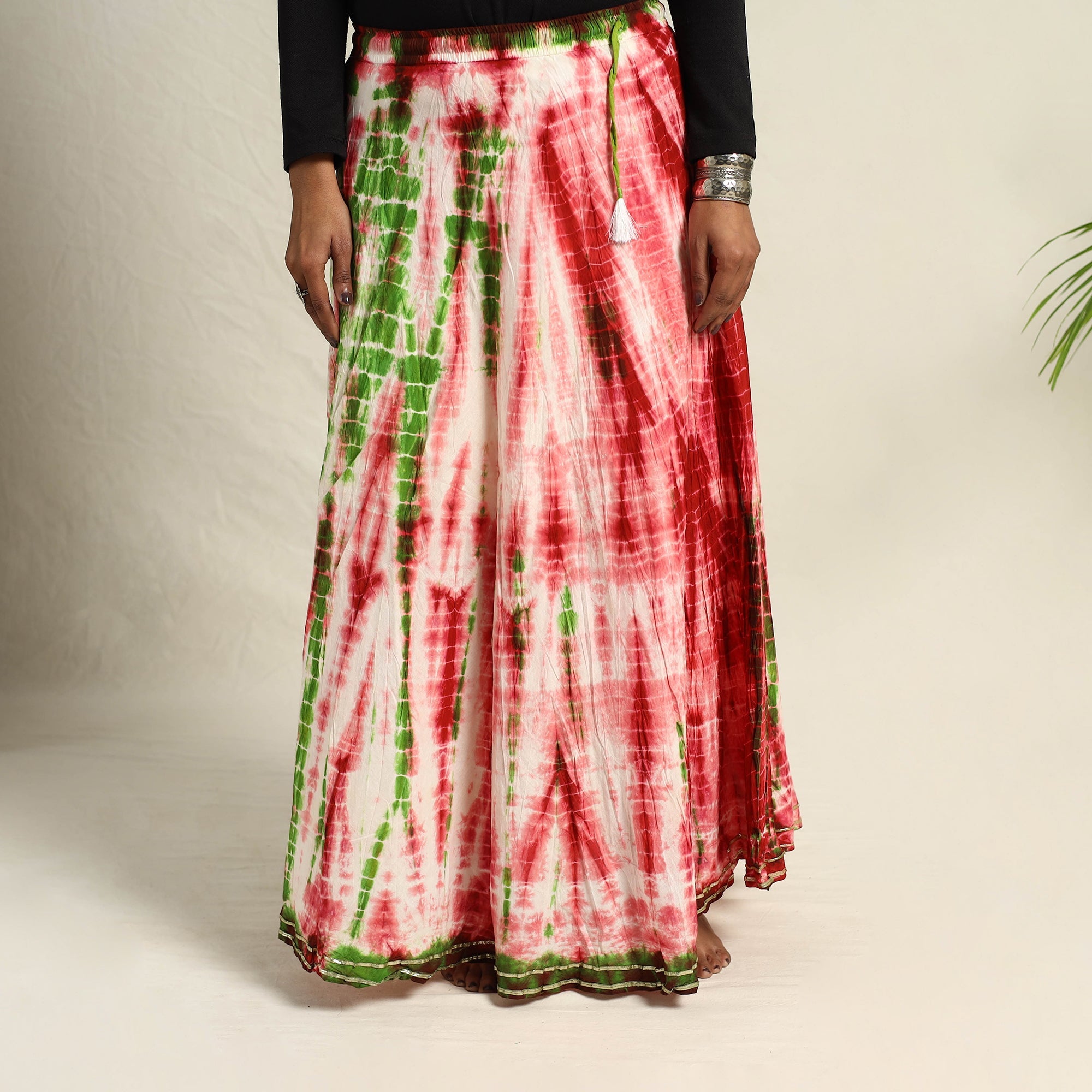  Multicolor Cotton Long Shibori Tie-Dye Skirt
