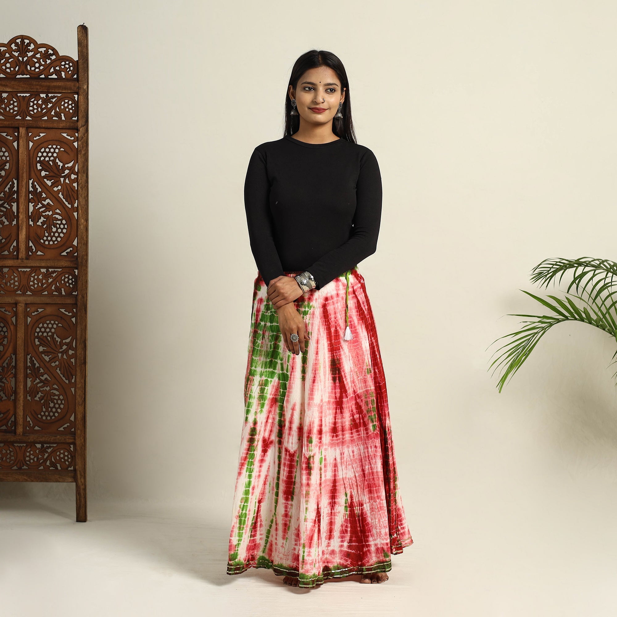  Multicolor Cotton Long Shibori Tie-Dye Skirt