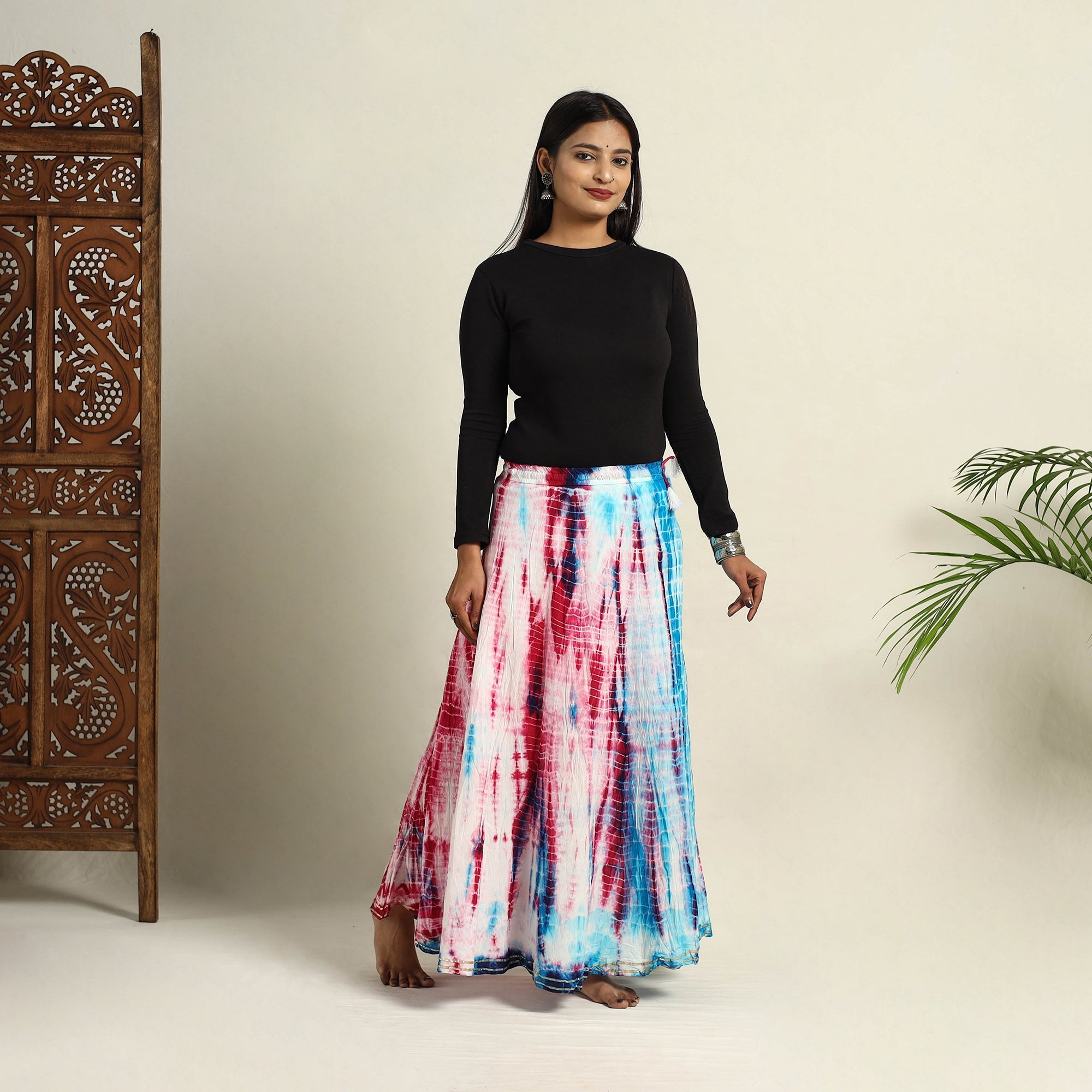 Buy Multicolor Cotton Long Shibori Tie-Dye Skirt