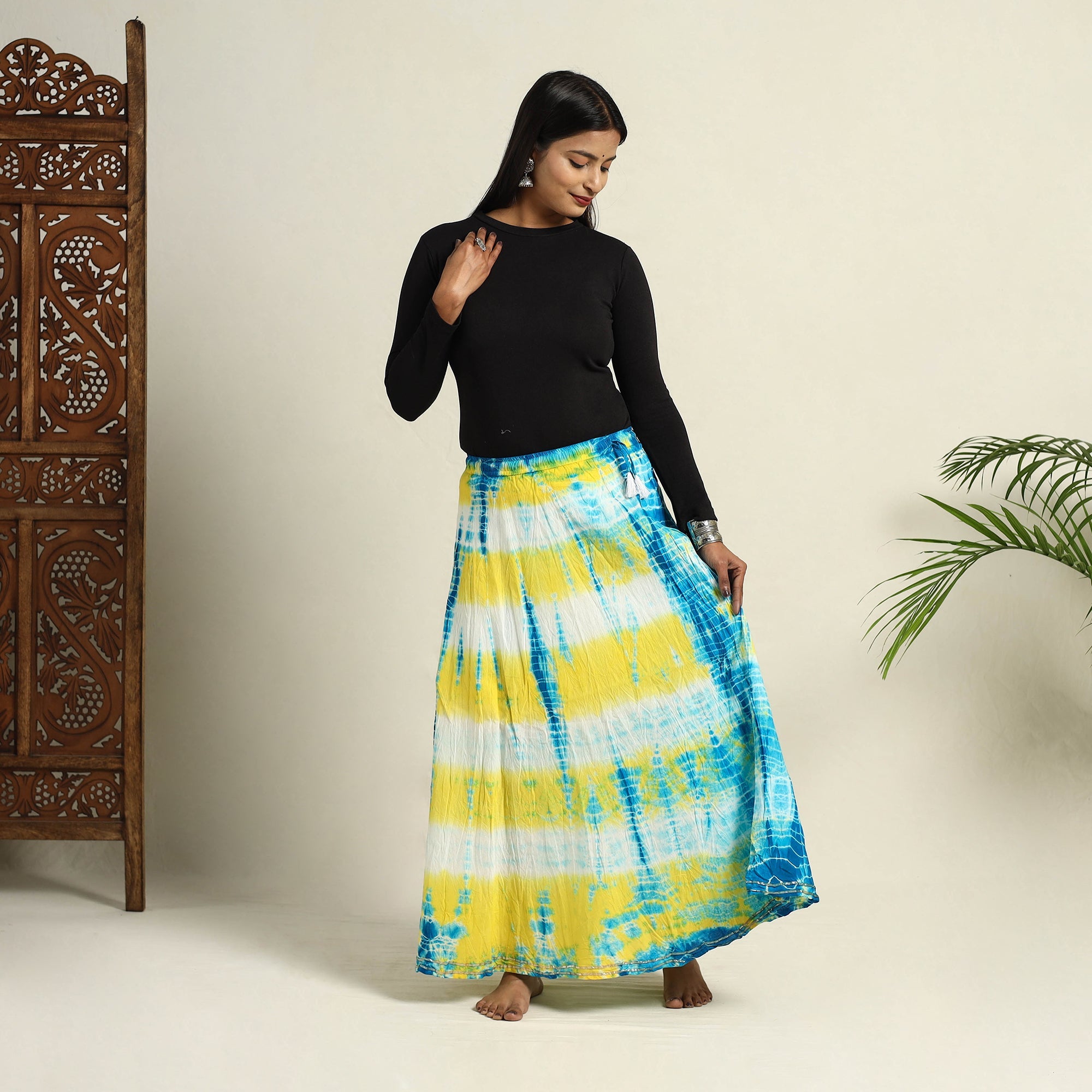 Buy Multicolor Cotton Long Shibori Tie-Dye Skirt