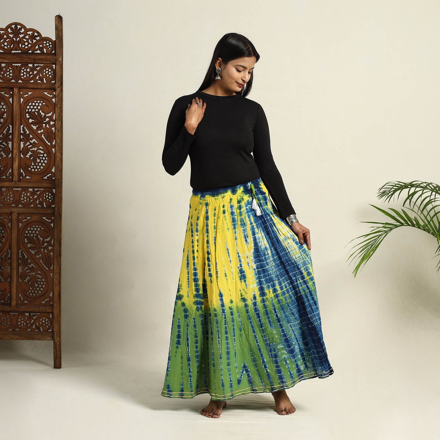 Multicolor -  Cotton Long Shibori Tie-Dye Skirt 08