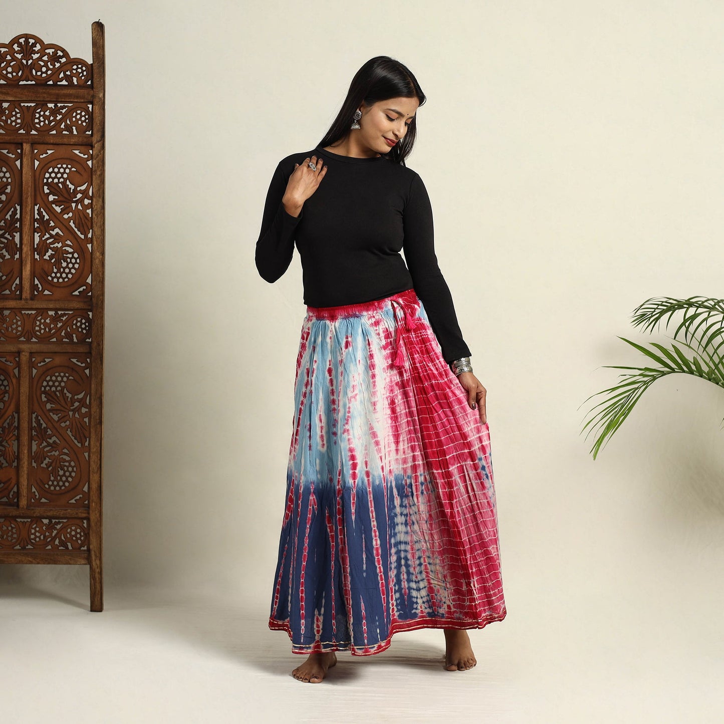 Buy Multicolor Cotton Long Shibori Tie-Dye Skirt