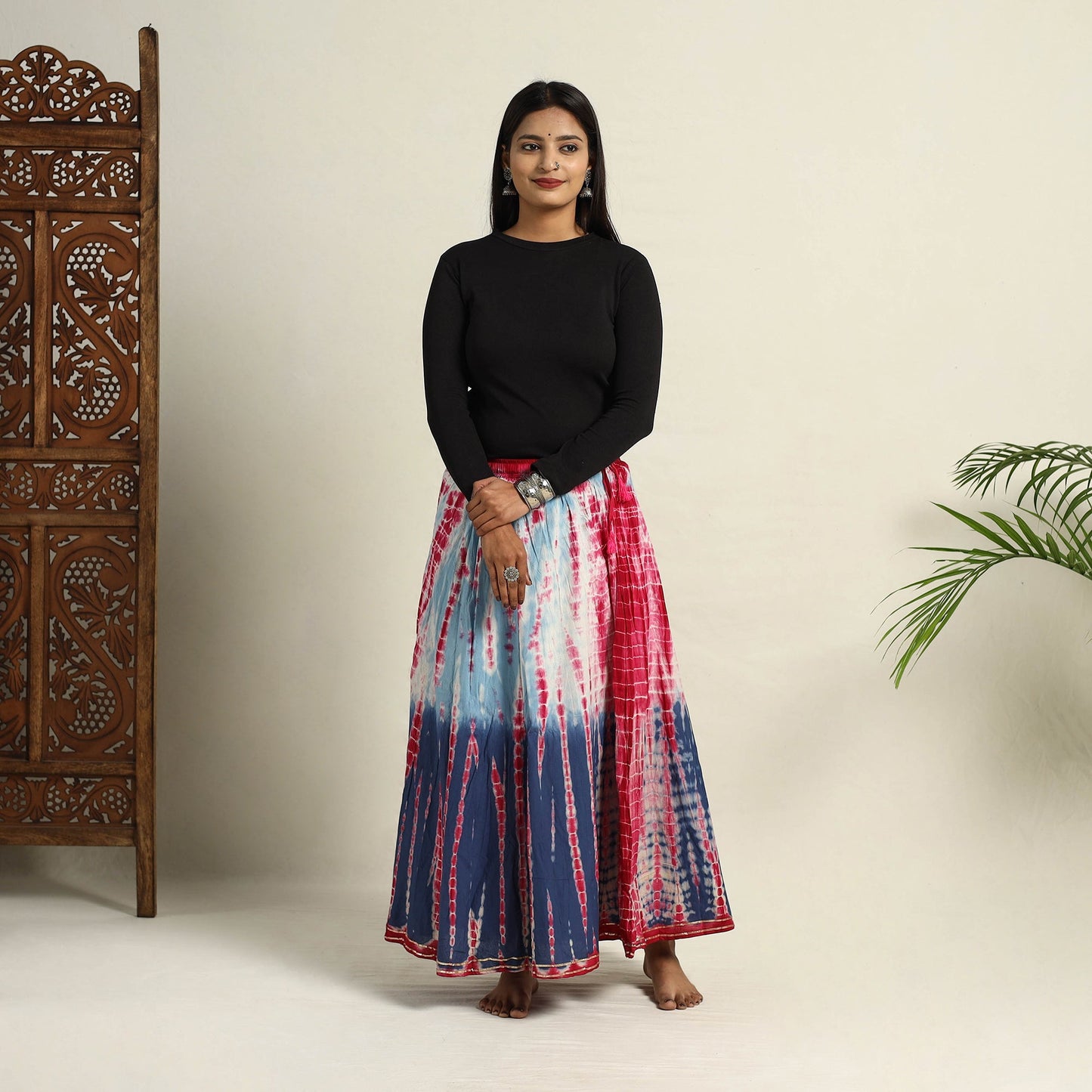 Buy Multicolor Cotton Long Shibori Tie-Dye Skirt