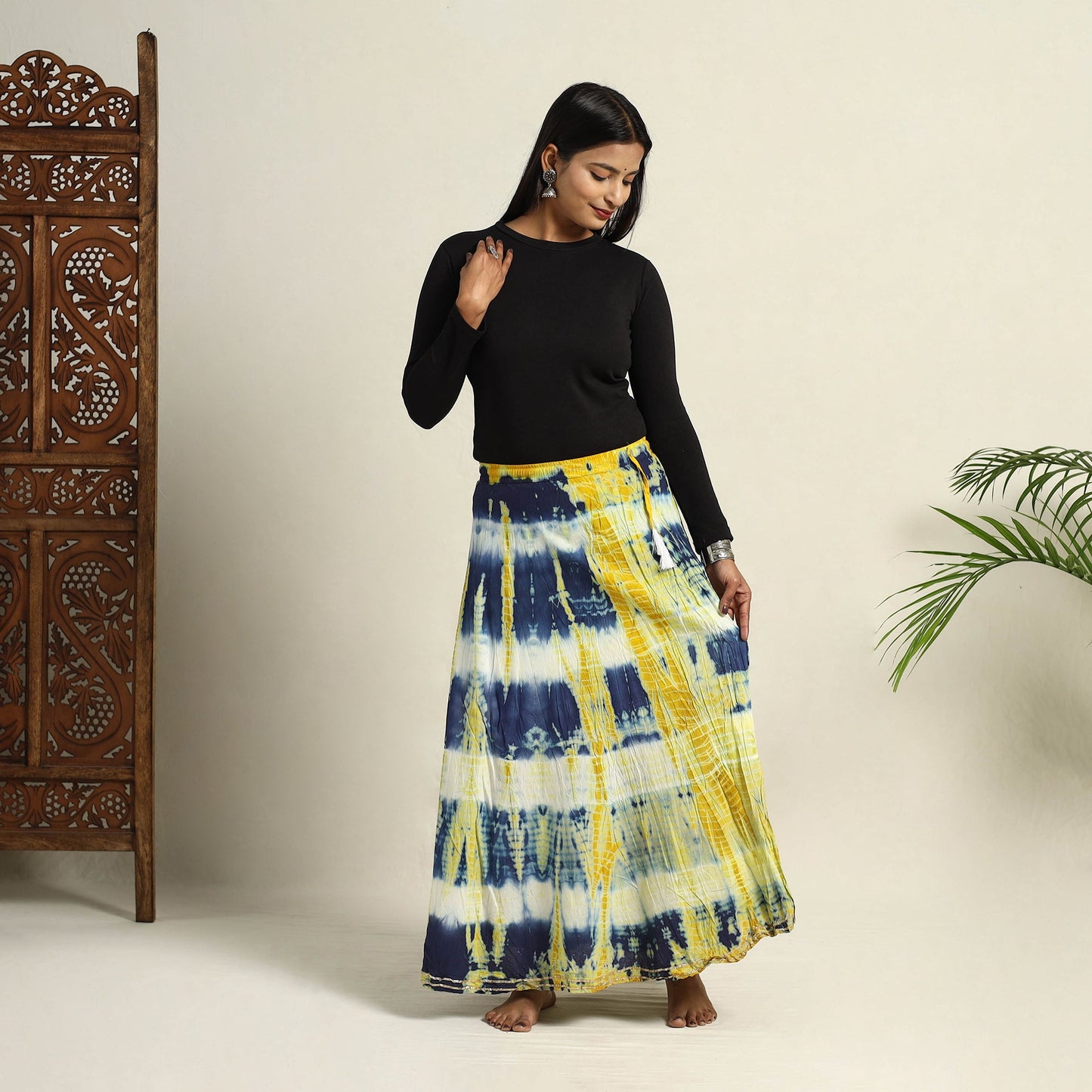 Multicolor - Cotton Long Shibori Tie-Dye Skirt 12