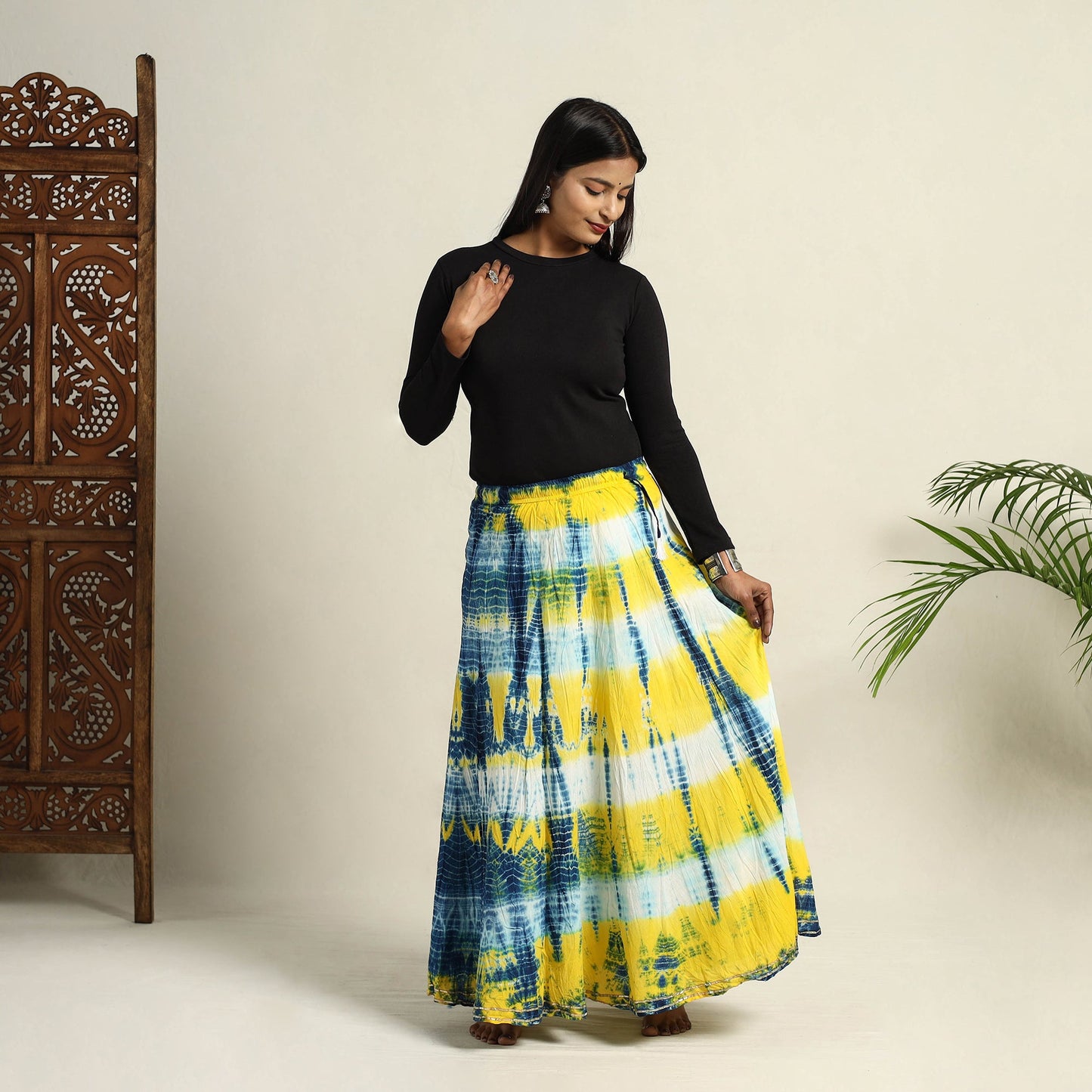 Buy Multicolor Cotton Long Shibori Tie-Dye Skirt