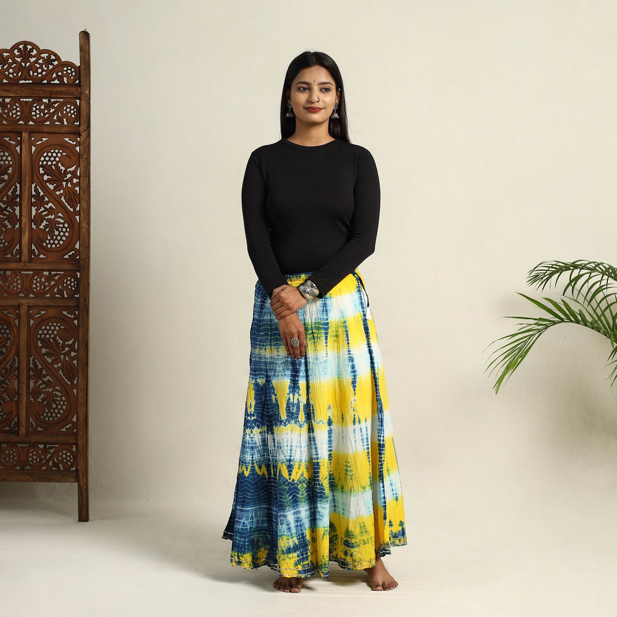 Buy Multicolor Cotton Long Shibori Tie-Dye Skirt