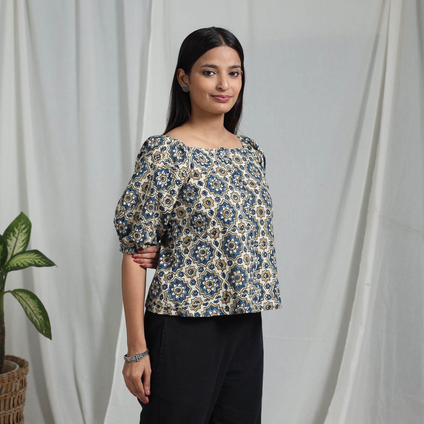 Multicolor Block Print Cotton Natural Dyed Ajrakh Crop Top