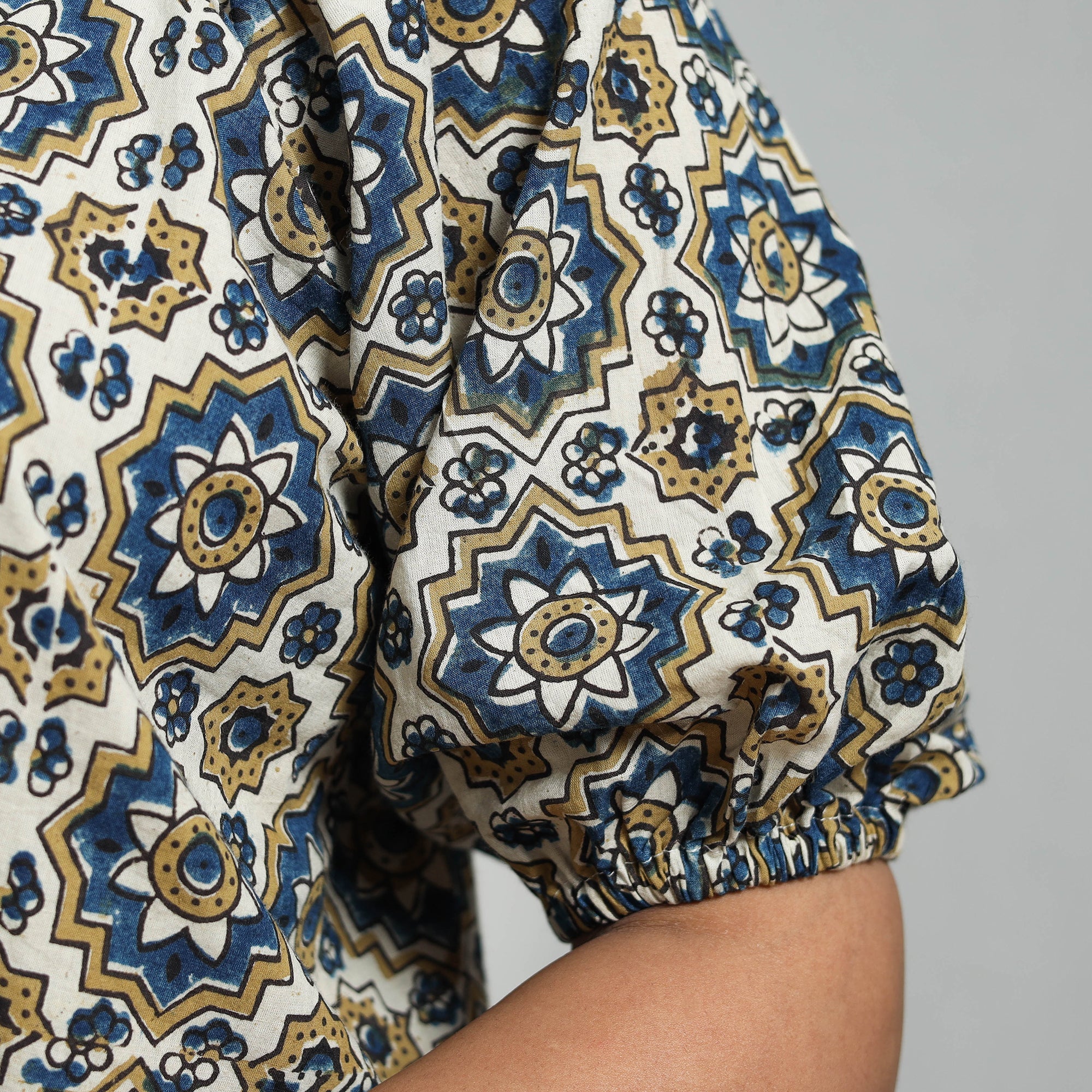 Multicolor Block Print Cotton Natural Dyed Ajrakh Crop Top