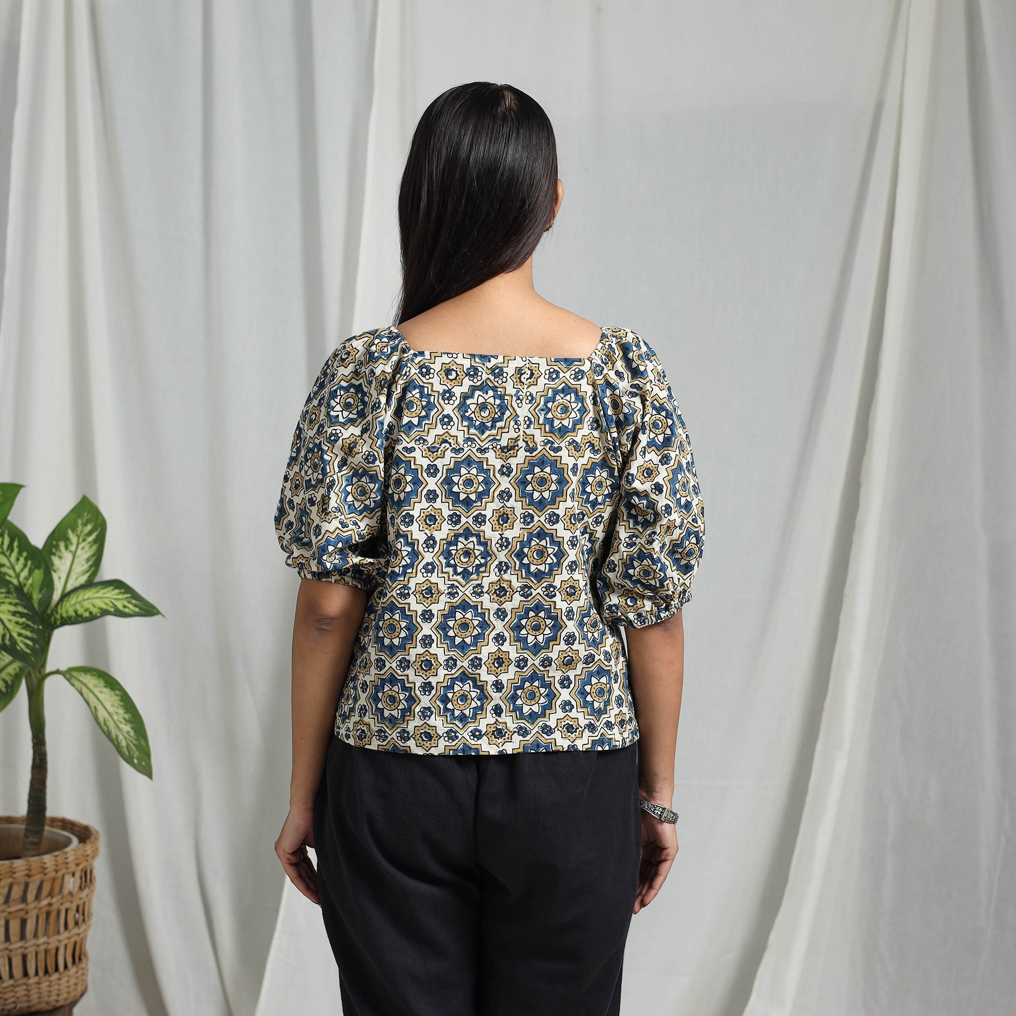 Multicolor Block Print Cotton Natural Dyed Ajrakh Crop Top