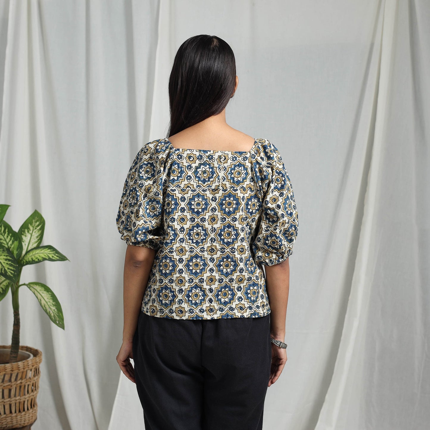 Multicolor Block Print Cotton Natural Dyed Ajrakh Crop Top