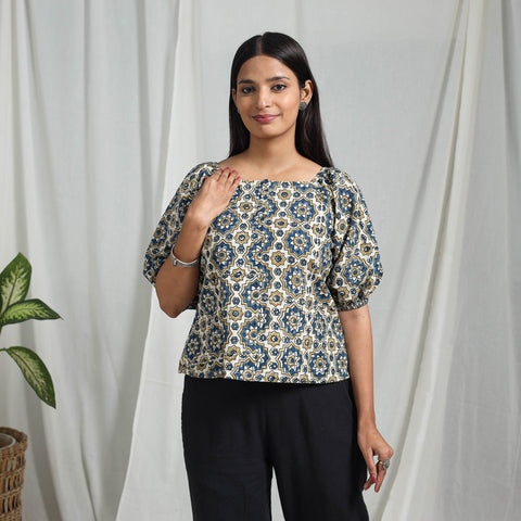 Multicolor Block Print Cotton Natural Dyed Ajrakh Crop Top