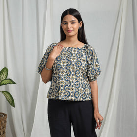 Multicolor Block Print Cotton Natural Dyed Ajrakh Crop Top