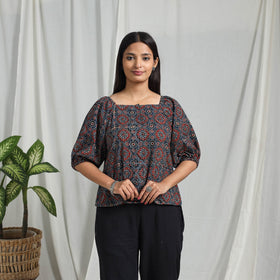 Multicolor Block Print Cotton Natural Dyed Ajrakh Crop Top