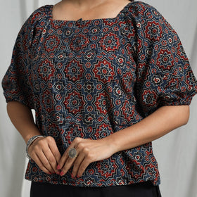 Multicolor Block Print Cotton Natural Dyed Ajrakh Crop Top