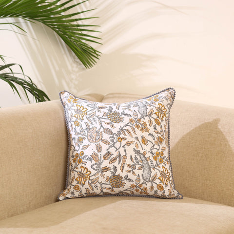 Multicolor Block Print Cotton Sanganeri Cushion Cover