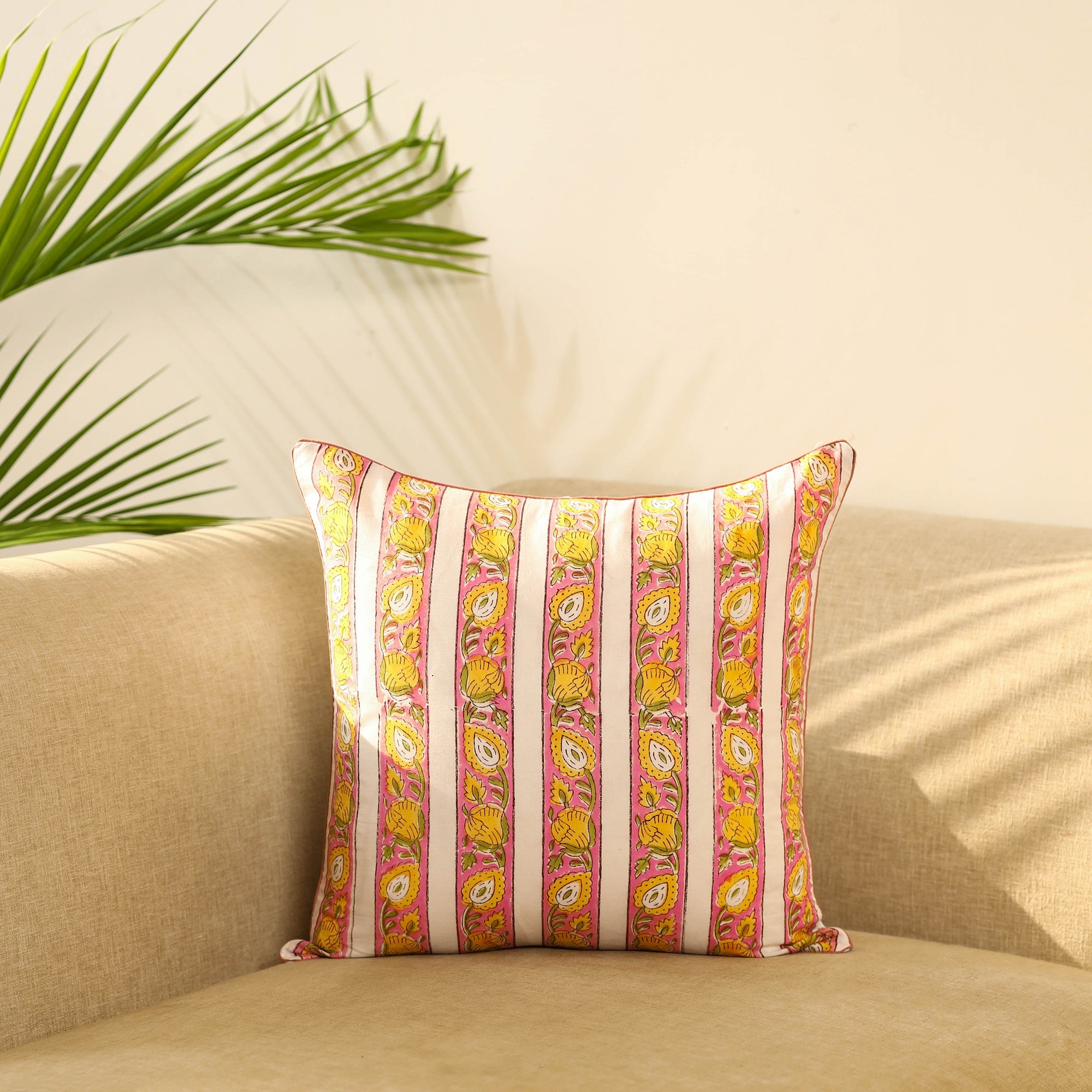 Multicolor Block Print Cotton Sanganeri Cushion Cover