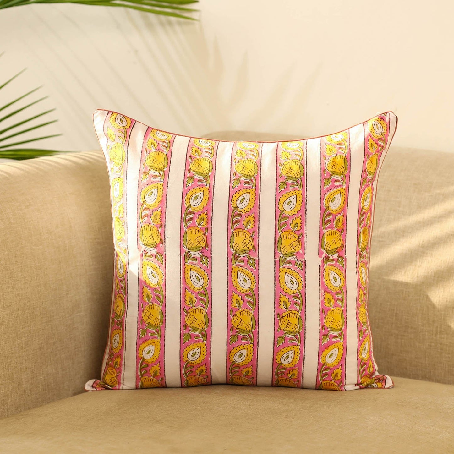 Multicolor Block Print Cotton Sanganeri Cushion Cover