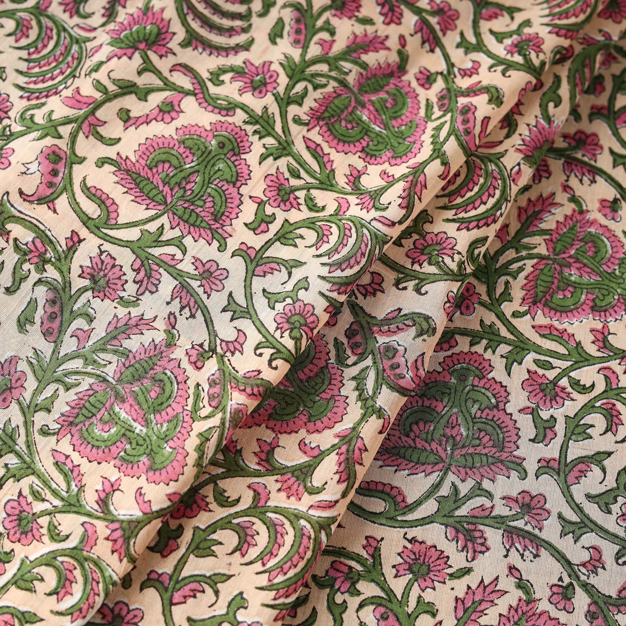 Multicolor Block Print Cotton Sanganeri Fabric