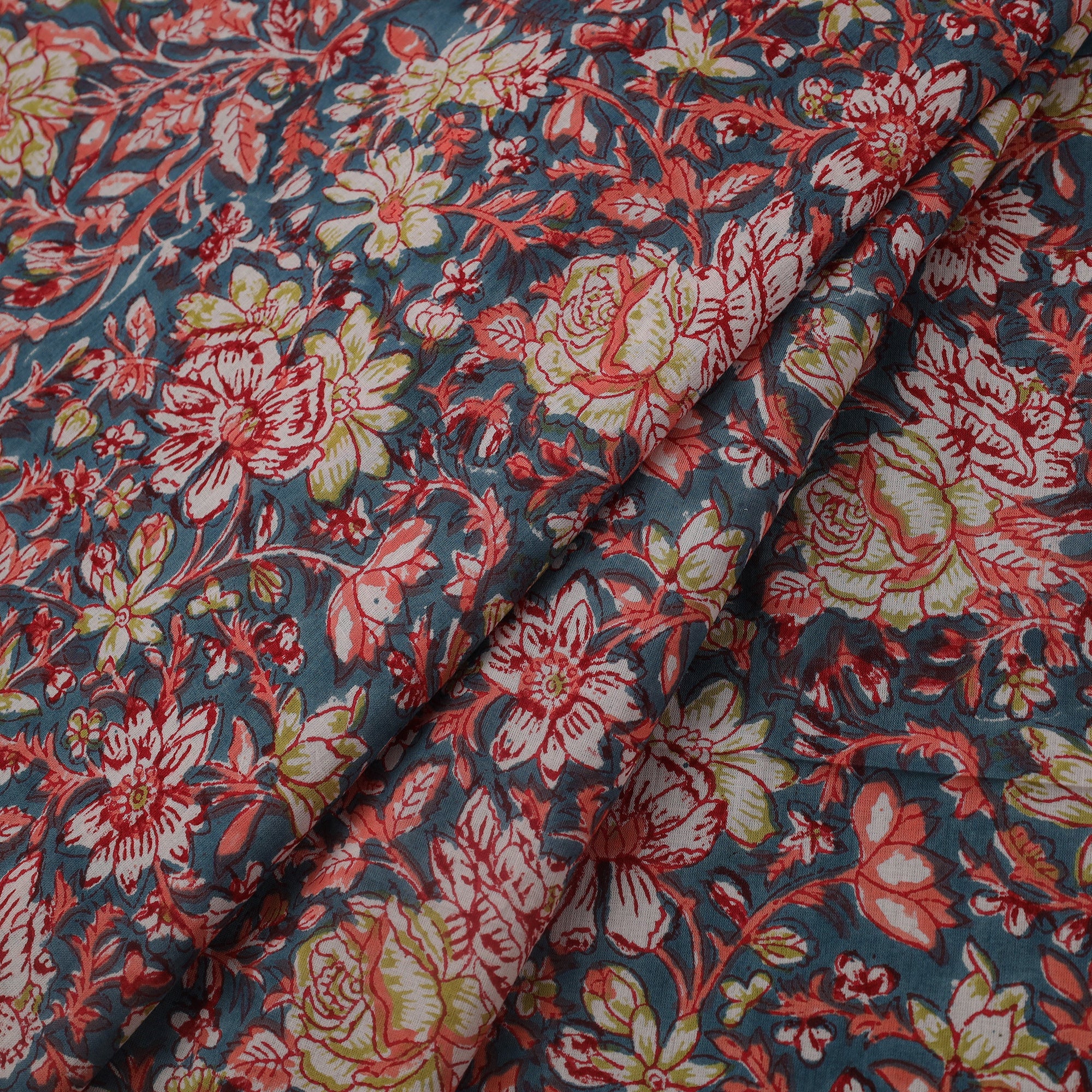 Multicolor Block Print Cotton Sanganeri Fabric