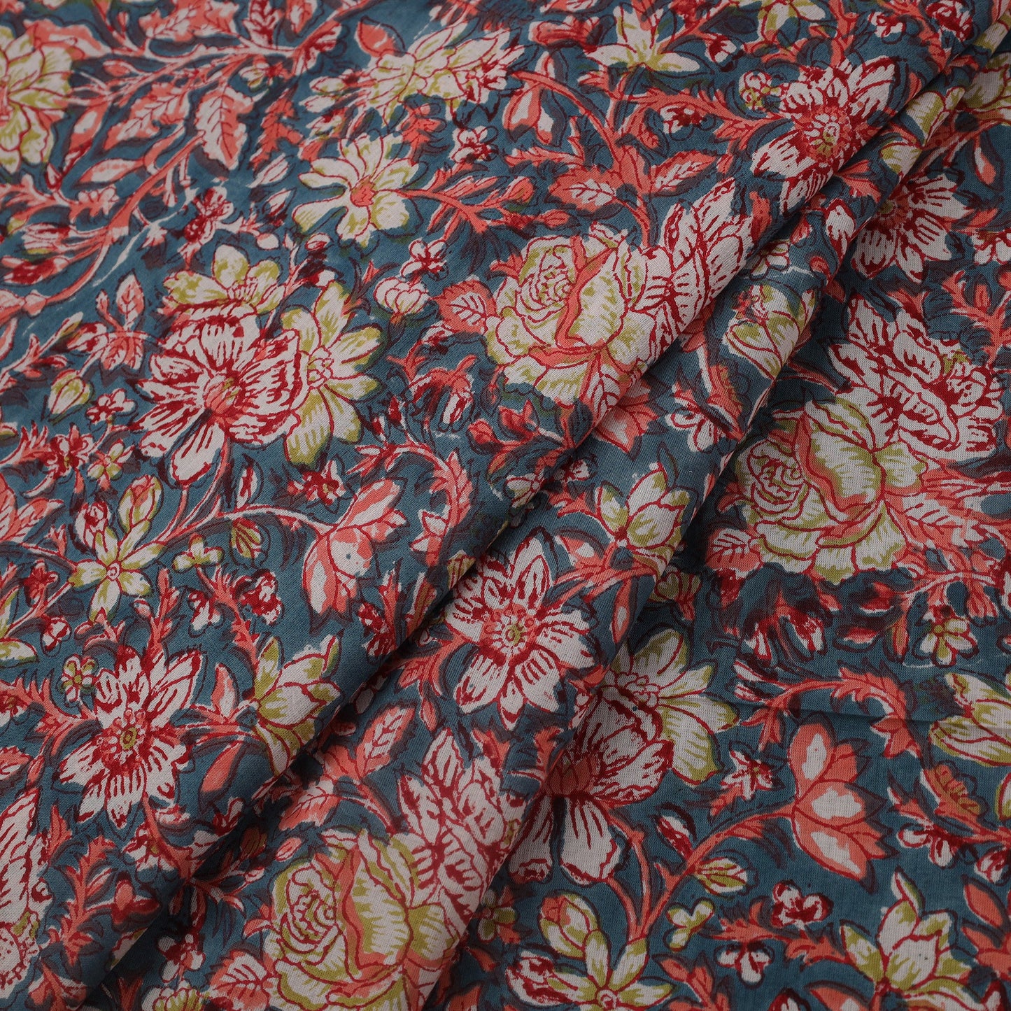 Multicolor Block Print Cotton Sanganeri Fabric