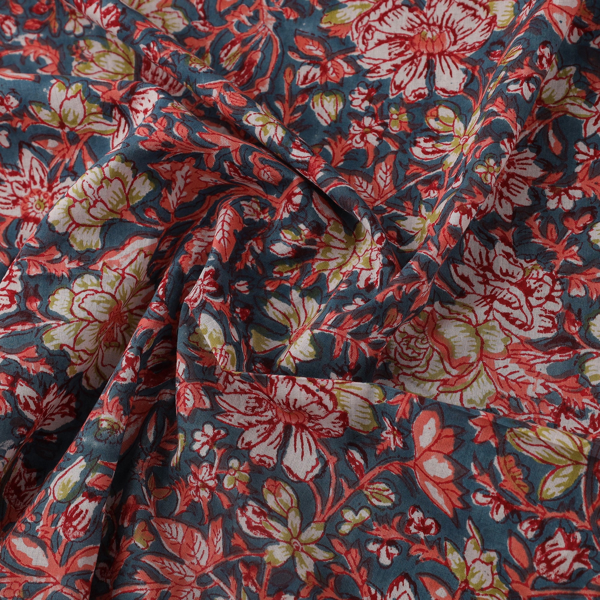 Multicolor Block Print Cotton Sanganeri Fabric
