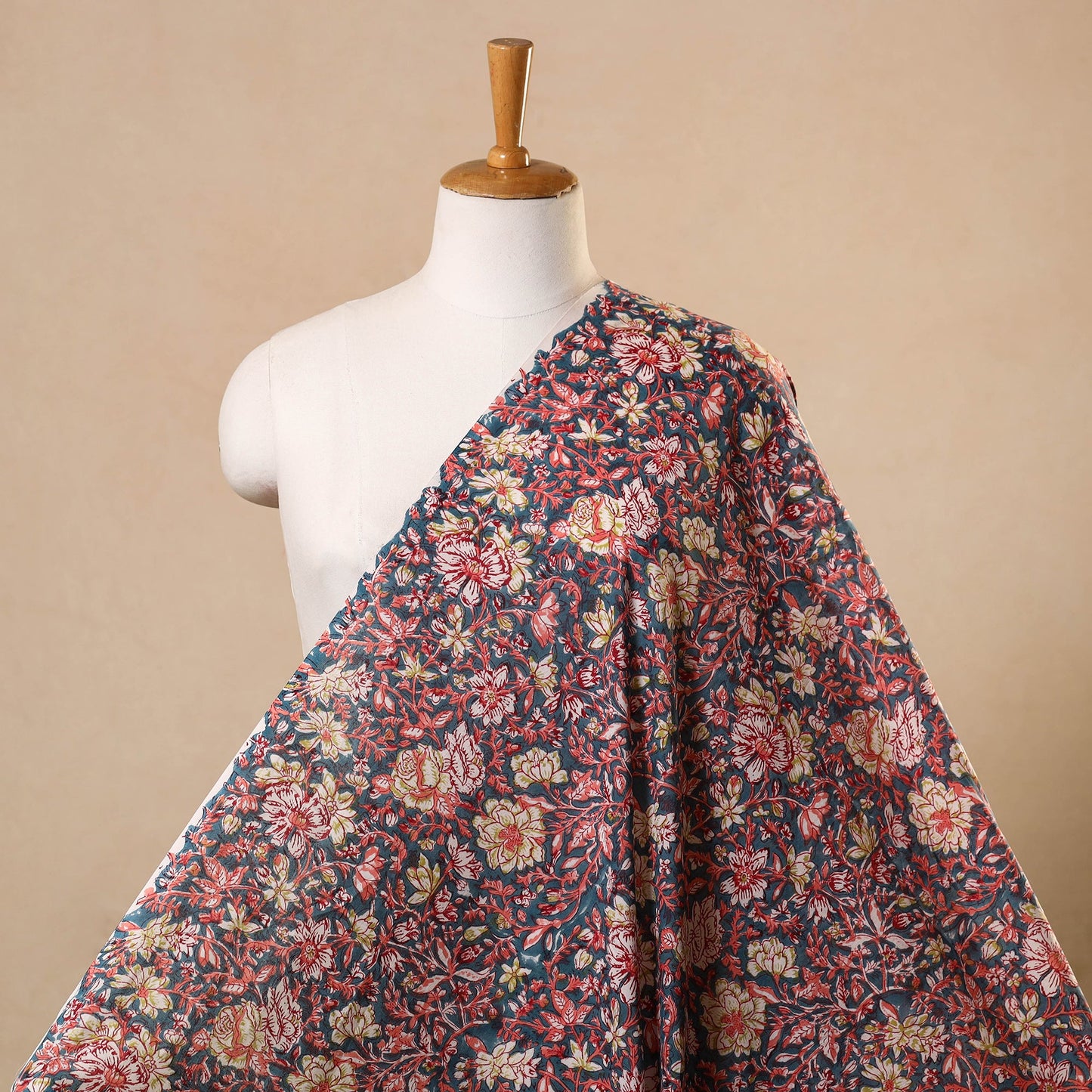 Multicolor Block Print Cotton Sanganeri Fabric