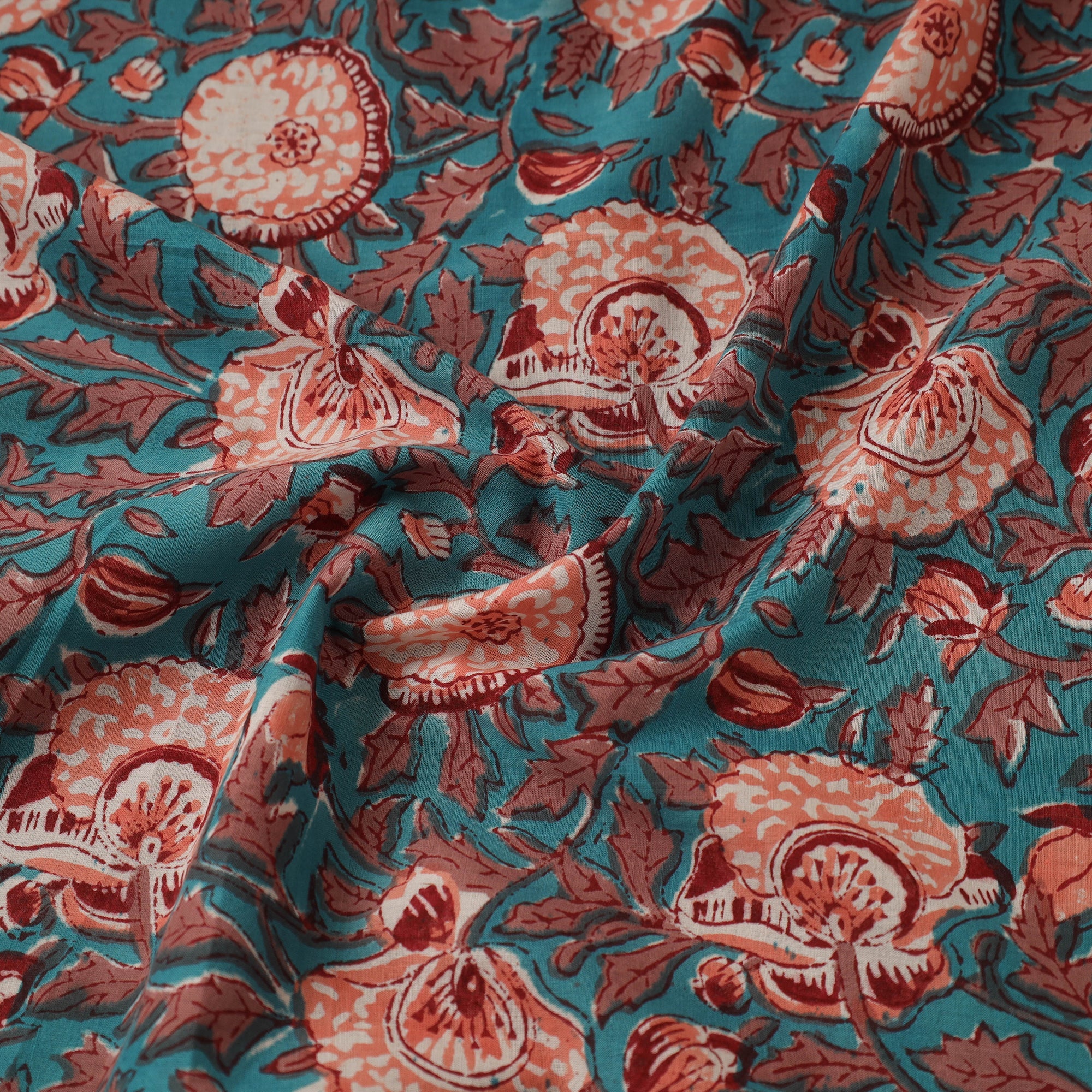 Multicolor Block Print Cotton Sanganeri Fabric