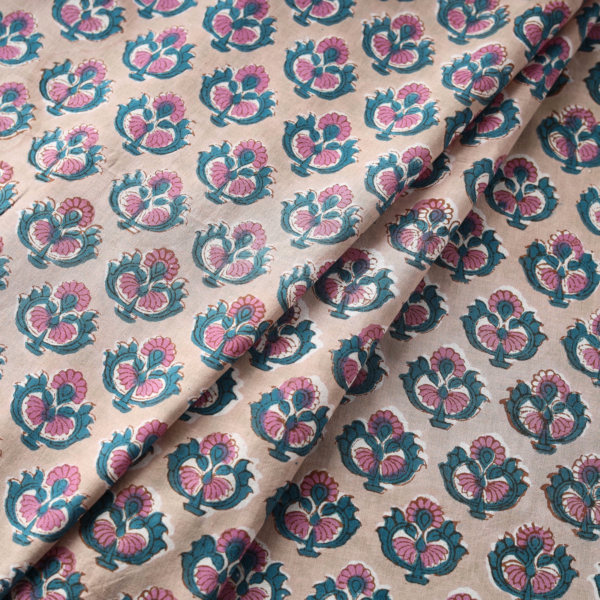 Multicolor Block Print Cotton Sanganeri Fabric