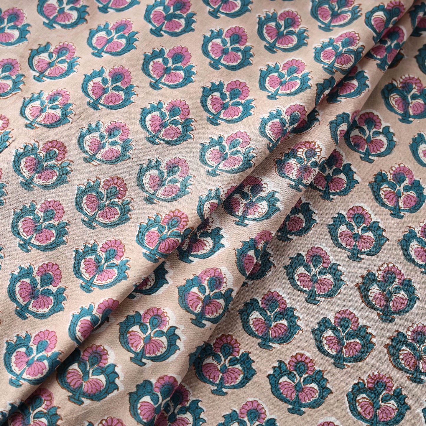 Multicolor Block Print Cotton Sanganeri Fabric