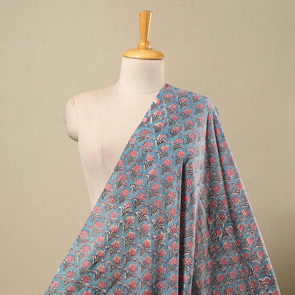 Multicolor Block Print Cotton Sanganeri Fabric