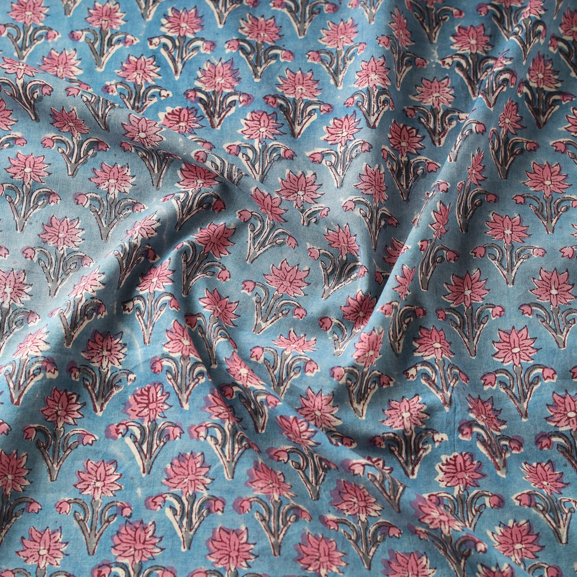 Multicolor Block Print Cotton Sanganeri Fabric