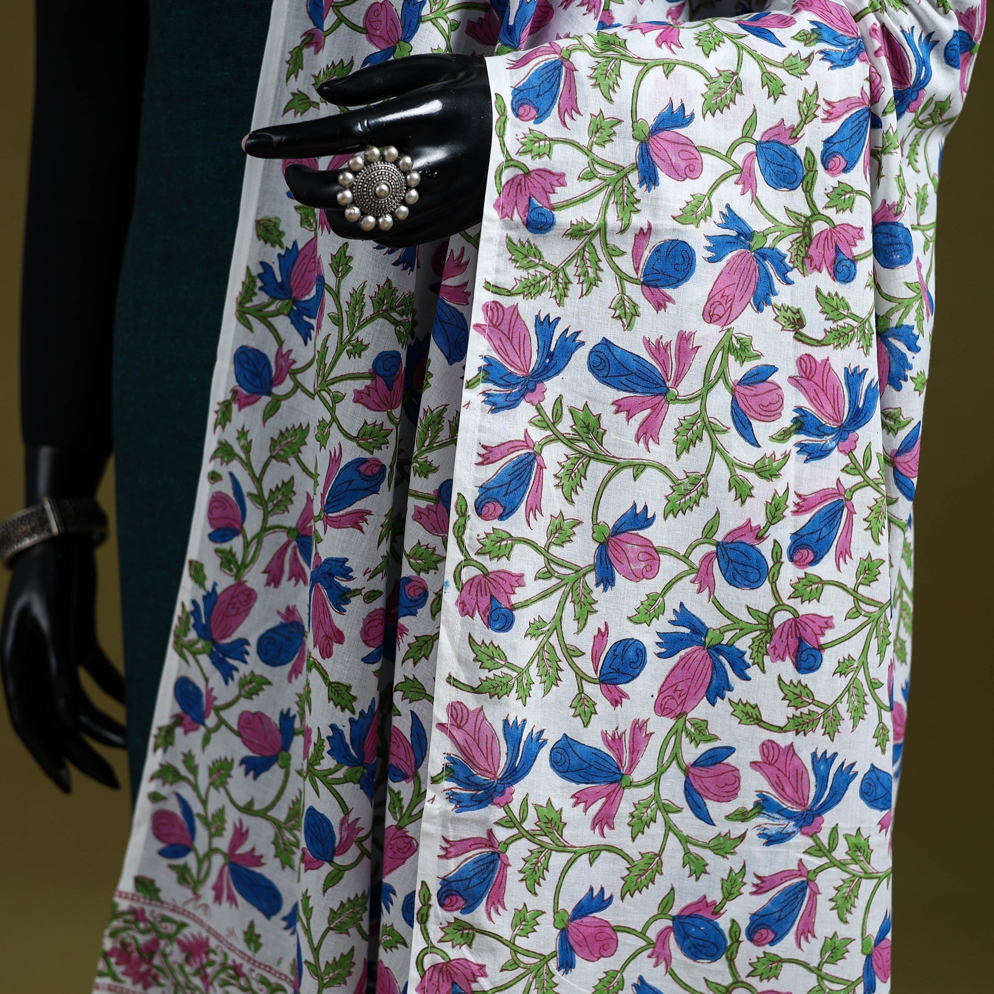 Cotton sanganeri floral dupatta 03 - handcrafted