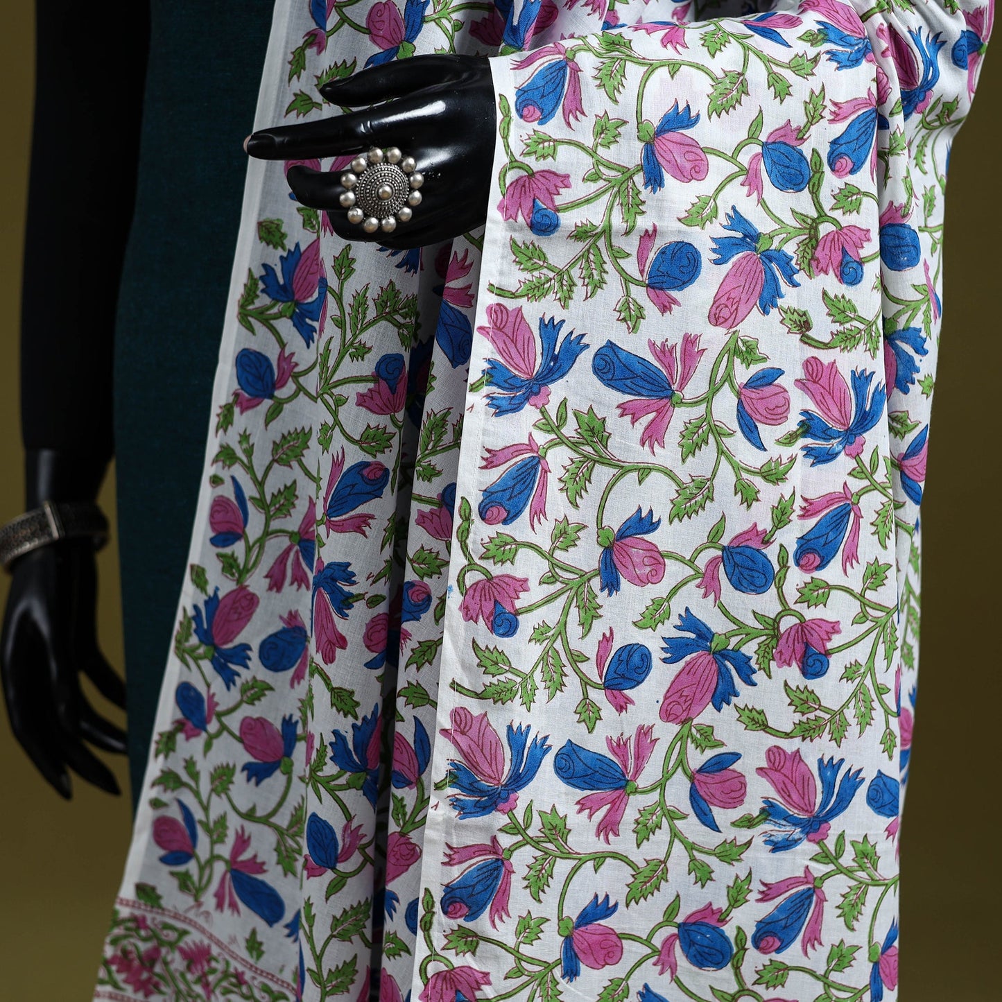 Cotton sanganeri floral dupatta 03 - handcrafted