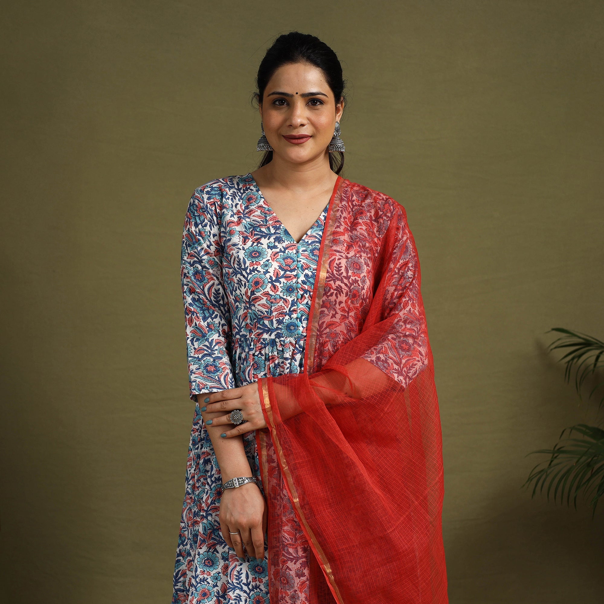  Multicolor Block Print Cotton Sanganeri Kurta Set (Set of 3)