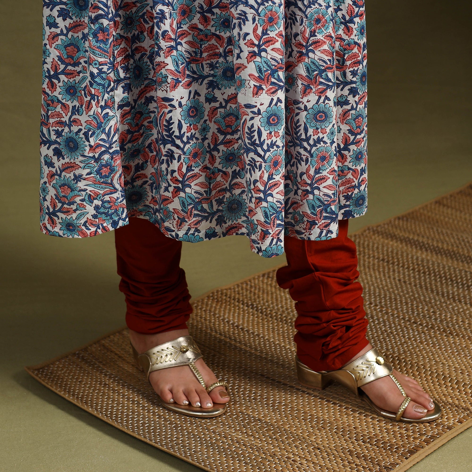  Multicolor Block Print Cotton Sanganeri Kurta Set (Set of 3)