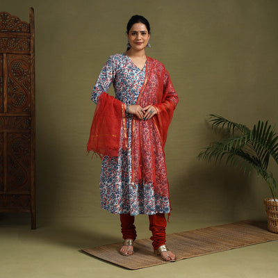  Multicolor Block Print Cotton Sanganeri Kurta Set (Set of 3)