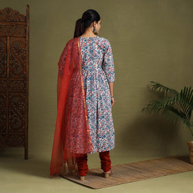  Multicolor Block Print Cotton Sanganeri Kurta Set (Set of 3)