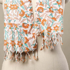 Multicolor Block Print Cotton Sanganeri Stole with Tassels