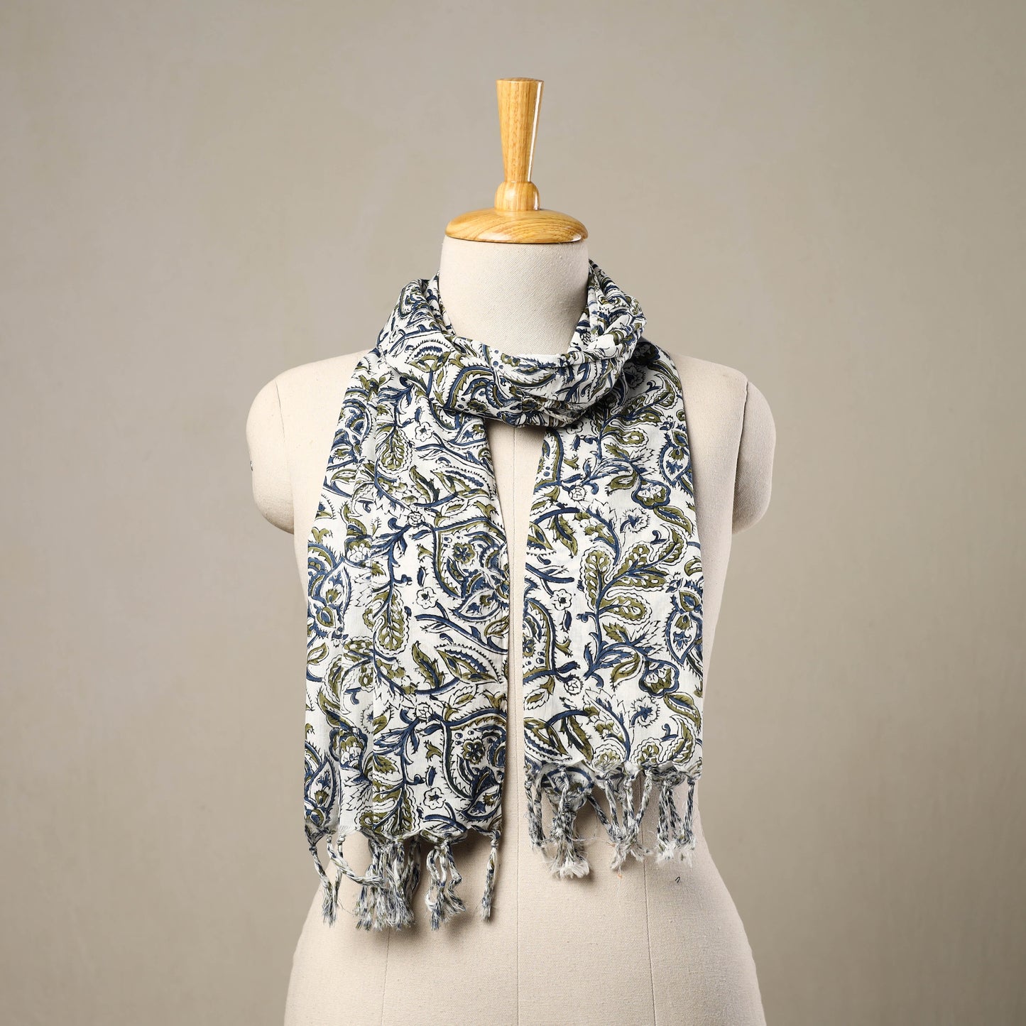 Block Print Cotton Multicolor Sanganeri Stole with Tassels