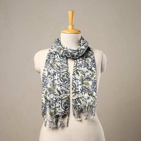 Block Print Cotton Multicolor Sanganeri Stole with Tassels