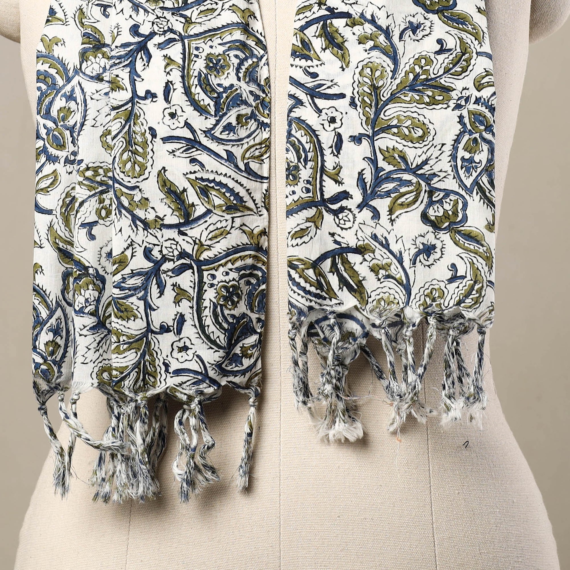 Block Print Cotton Multicolor Sanganeri Stole with Tassels