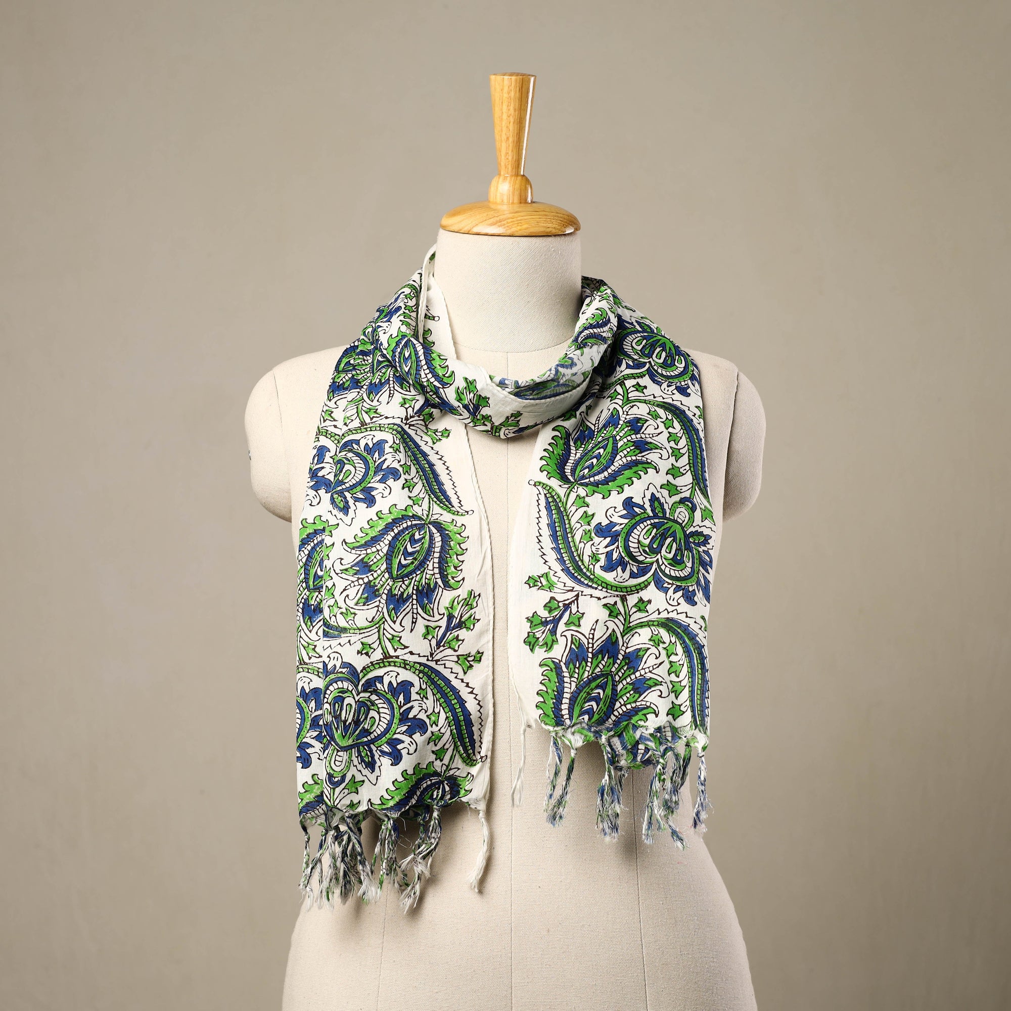 Multicolor - cotton sanganeri stole with tassels 135