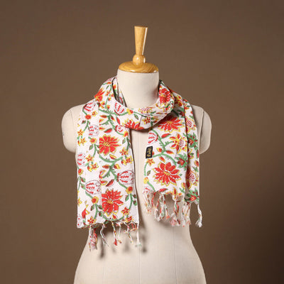 Multicolor - cotton sanganeri stole with tassels 16